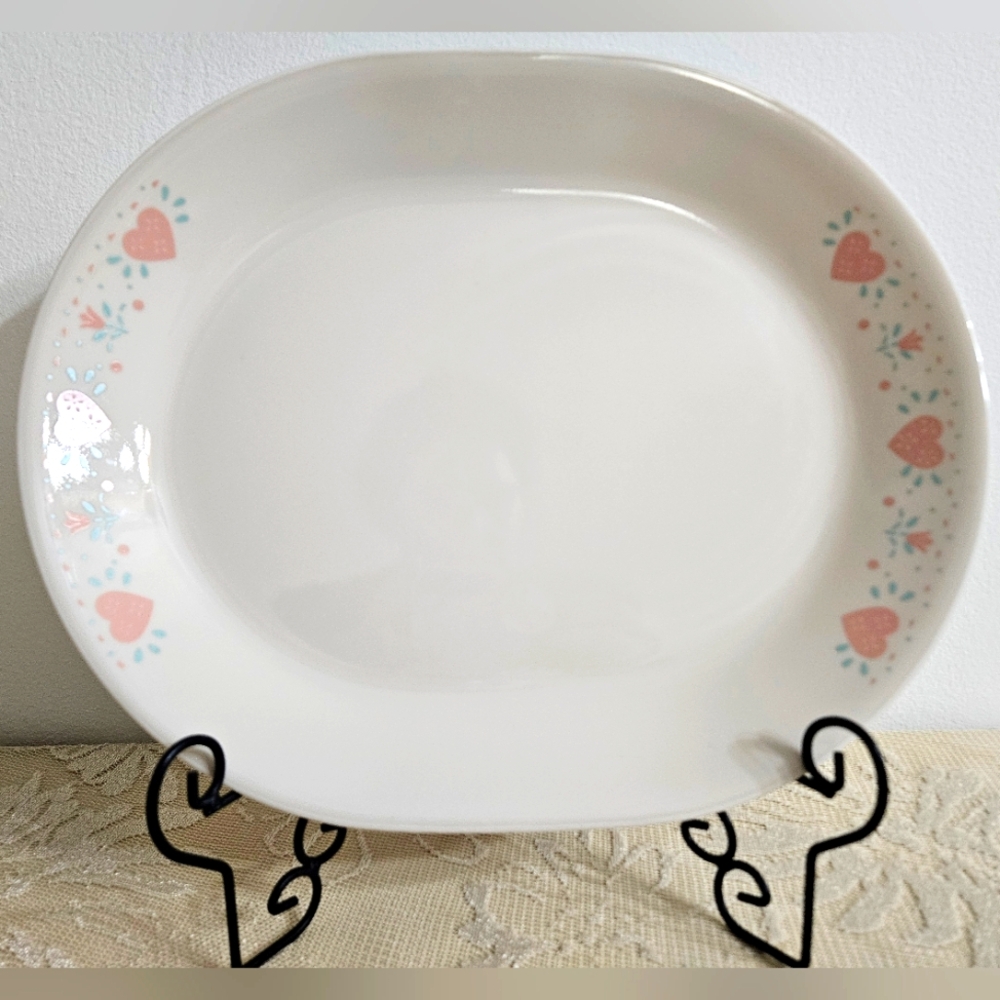 Corelle Forever Yours Platter Oval Serving Dish Pink Hearts Flowers Leaves